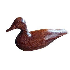 Wooden Carved Duck Decoy Natural Wood Grain MCM Artist Signed